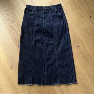 Wash Lab Denim Skirt Womens 32 Blue Dark Denim Maxi Stretch Pockets Raw Hem